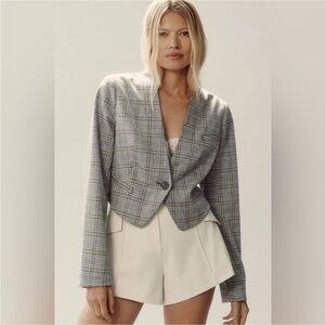 Anthropologie Tuxedo Cropped Blazer Houndstooth Sz 12